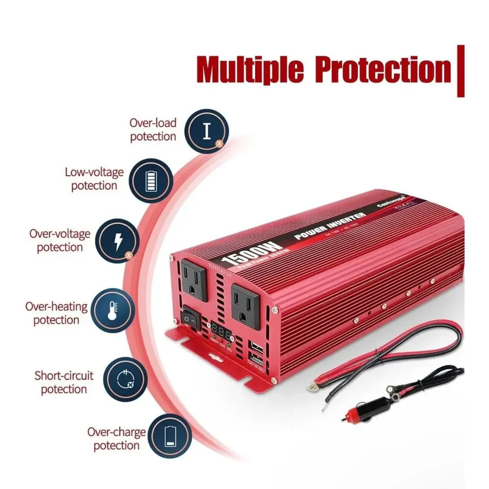 1500W/3000W DC 12V to 110V Power Inverter with Dual Outlets
